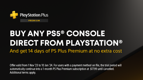Buy any PS5 Console direct from PlayStation and get 14 days of PS Plus Premium at no extra cost