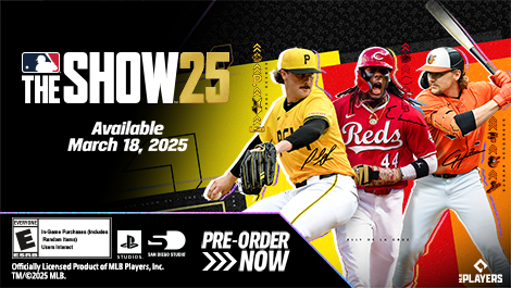 alt="MLB the show 25, available march 18 2025":
